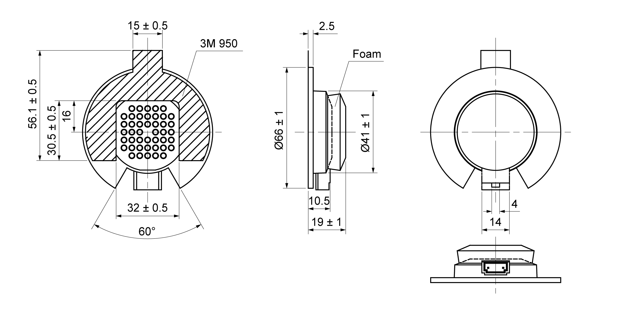 OSS14-66-19A0.25W100-P Mechanical Drawing